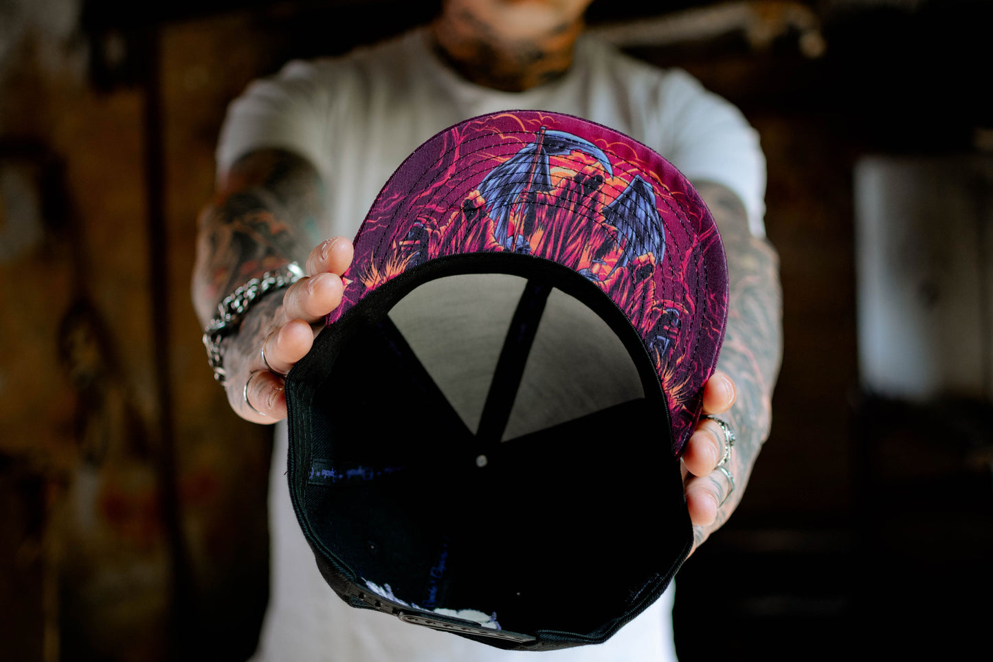 Angels of Death Snapback - Black/Purple Suede - Capiche Caps Purple