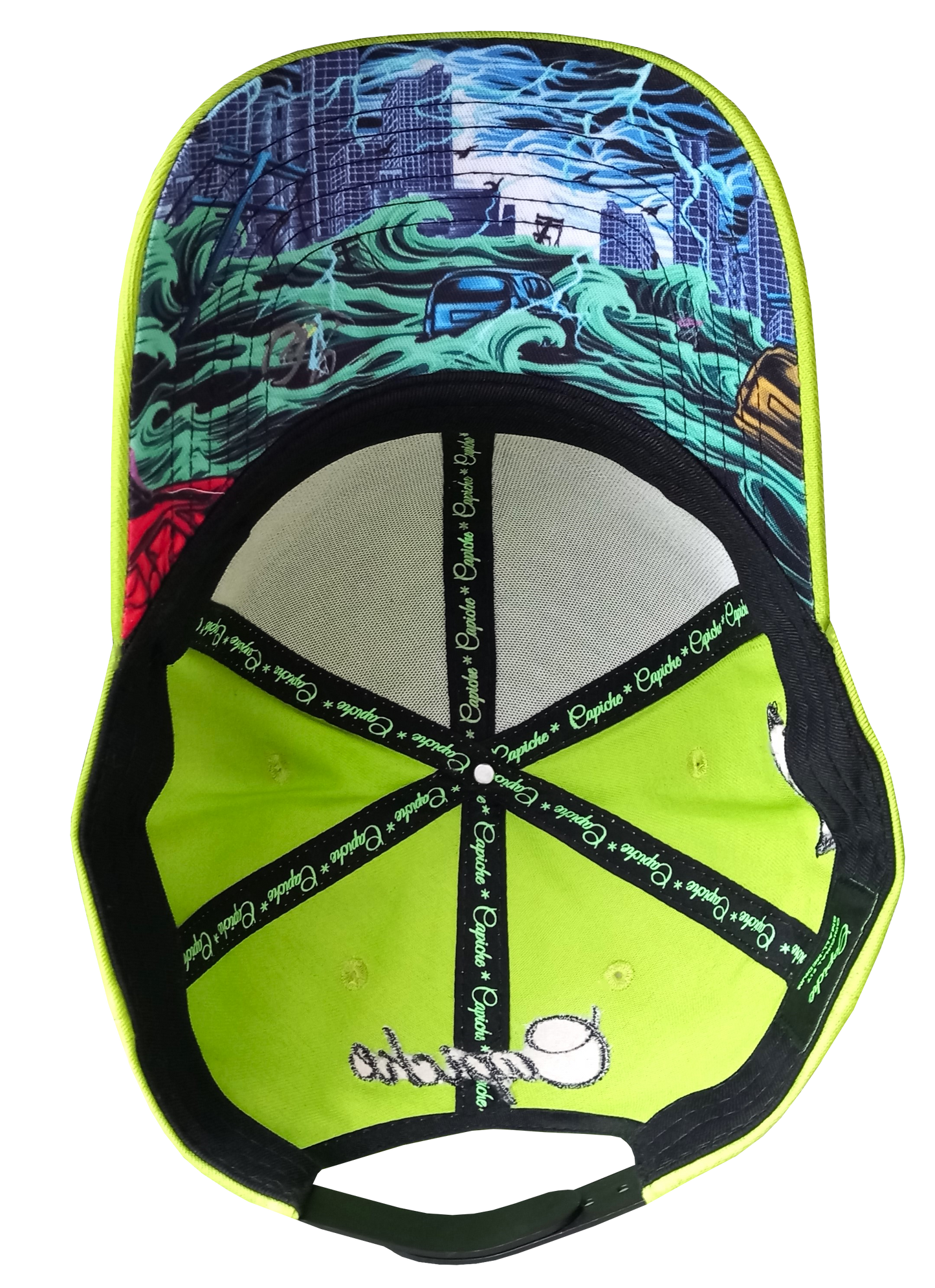 Toxic Tsunami Curved Cap - Neon Green - Capiche Caps Rubber