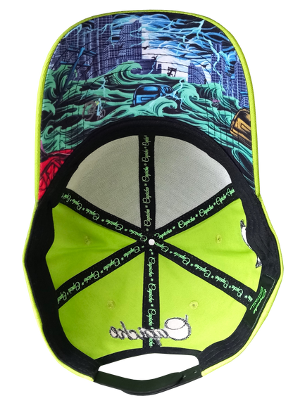 Toxic Tsunami Curved Cap - Neon Green - Capiche Caps Rubber