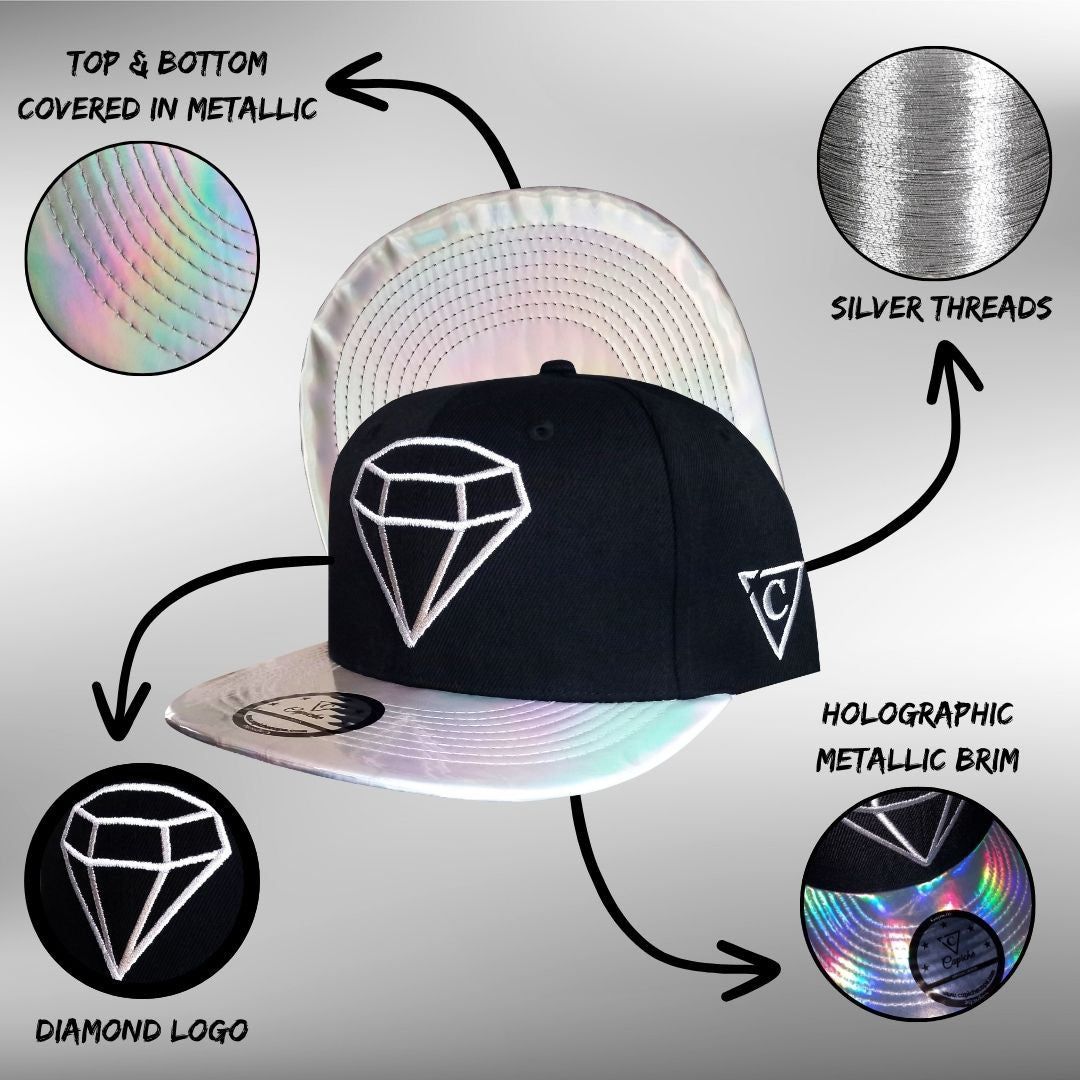 Clear Diamond - Black/Silver Holographic - Capiche Caps Black