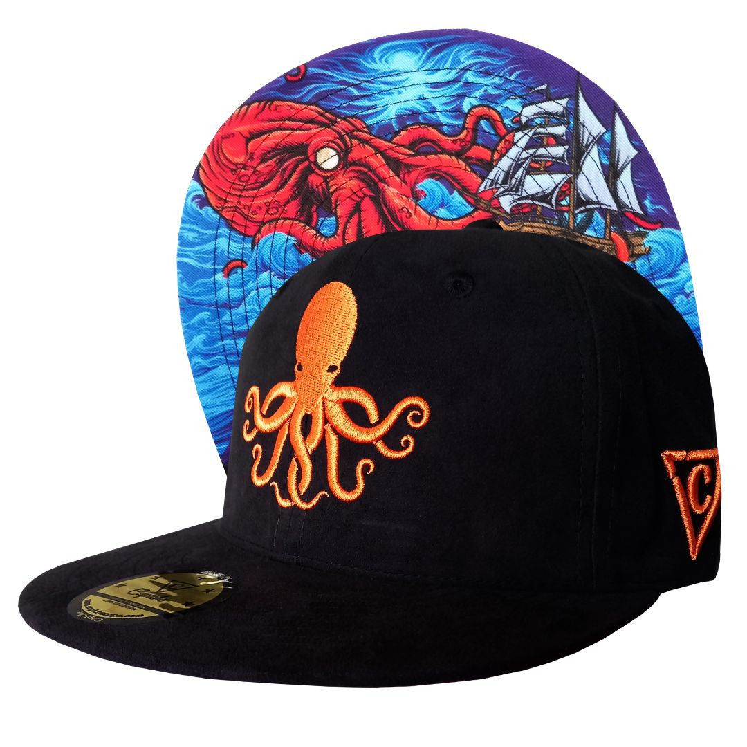 Enno_Ink x Capiche Collab Snapback Black Suede - Octopus - Capiche Caps Black