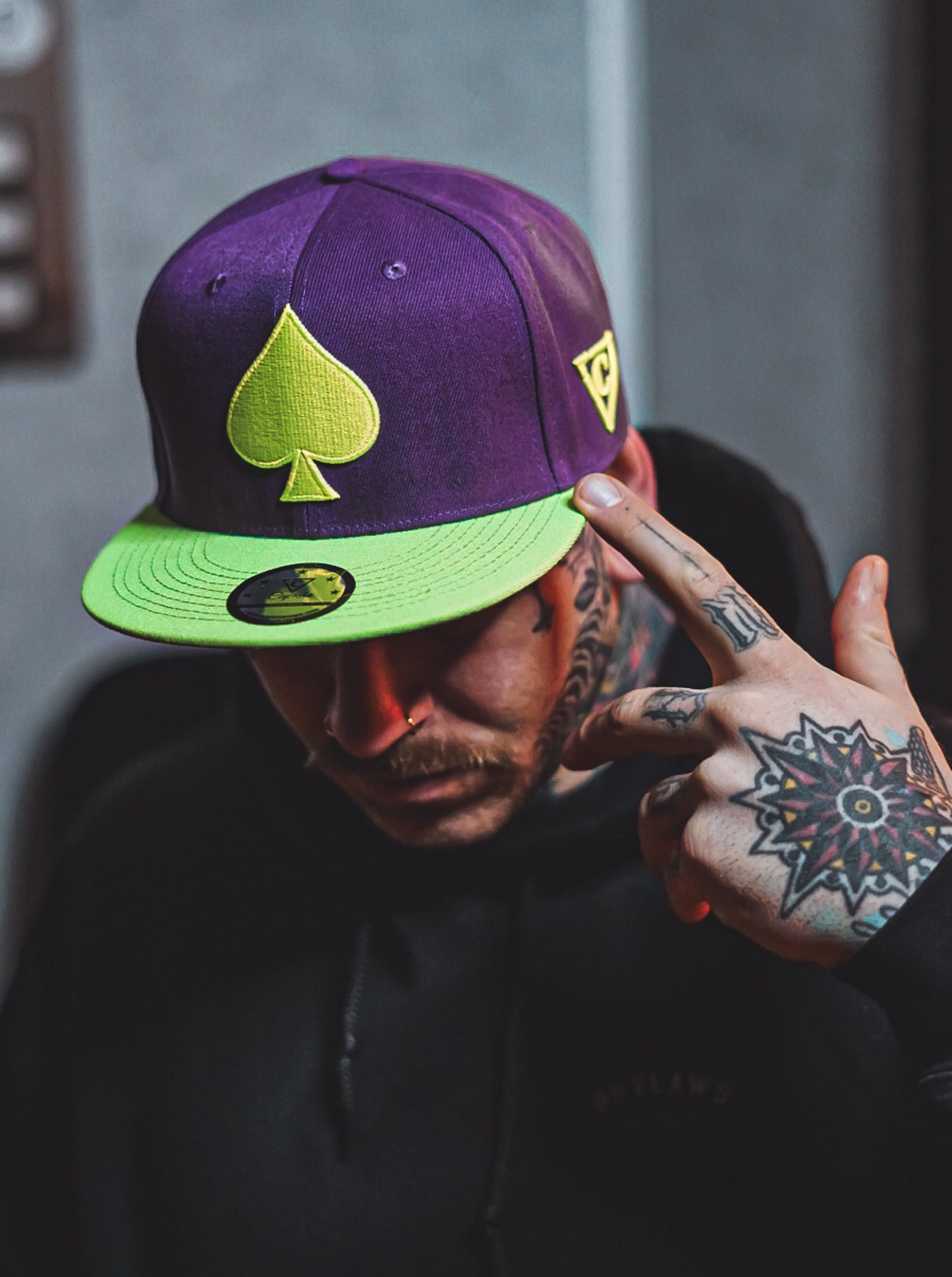 Black Jack Snapback - Purple/Neon Green - Capiche Caps Casino