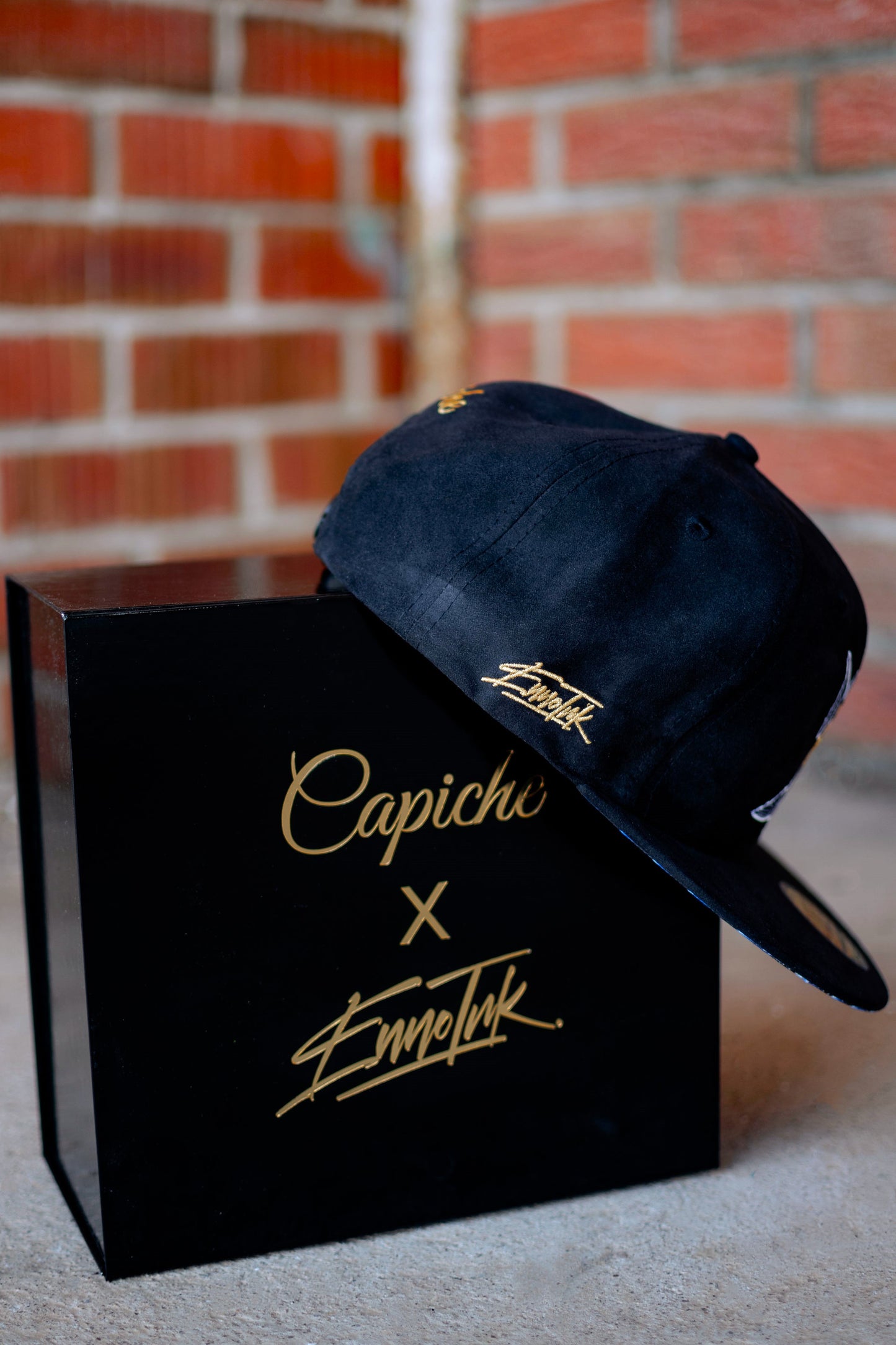 Enno_Ink x Capiche Collab Snapback Black Suede - The Koi 2.0 - Capiche Caps Black