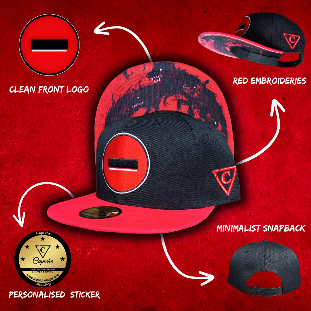 James Hutton x Capiche Collab Snapback - Black/Red - Capiche Caps Black