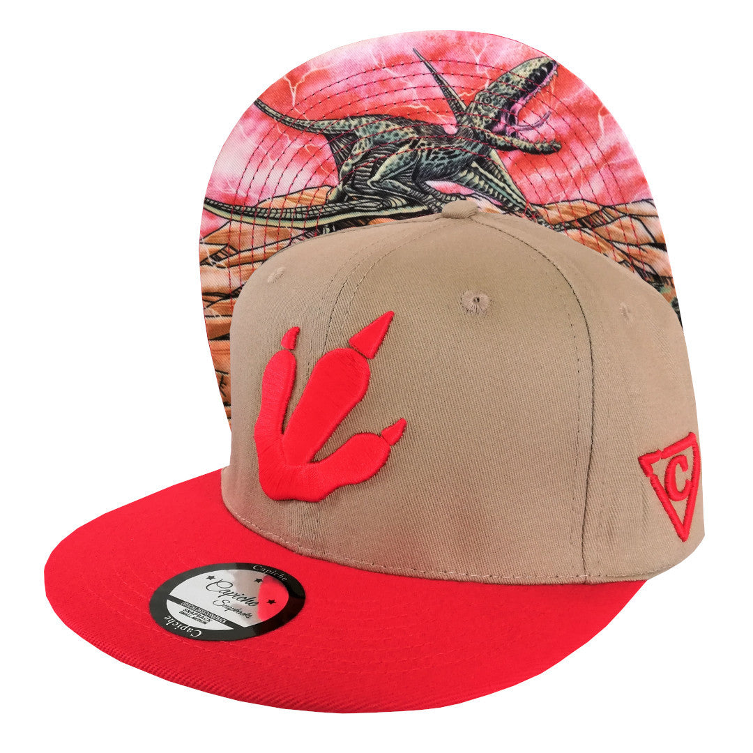 Dimorphodon Snapback - Beige/Red - Capiche Caps Pre-Historic