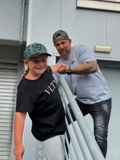 Green Camo Curved Cap Child Size - Green/Black Metallic - Capiche Caps Black