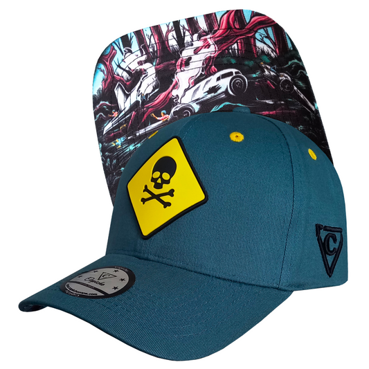 Mayday Blue Teal Curved Baseball Cap With Yellow Rubber Front Logo (2).png