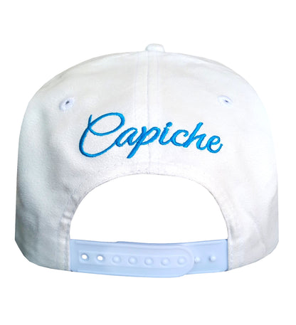 Snow Angels Curved Cap - White Suede - Capiche Caps Suede