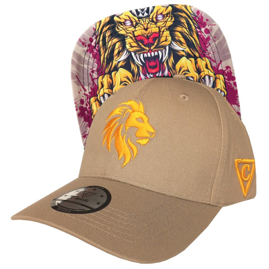 Lion Curved Baseball Cap - Beige - Capiche Caps Beige/Brown