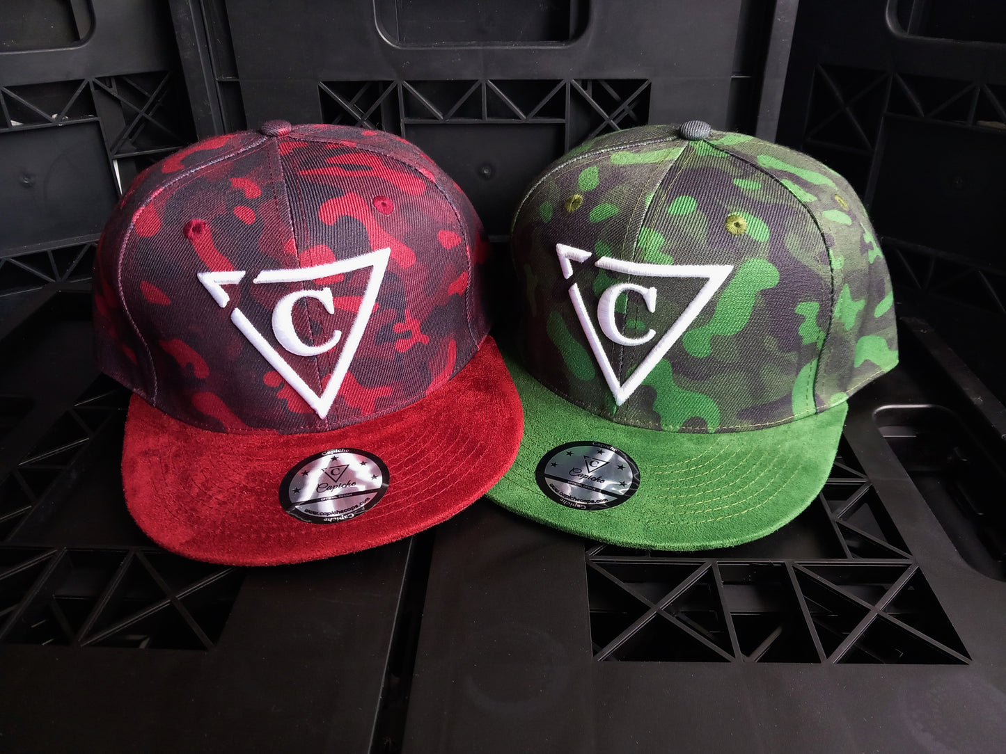 Red Camo Snapback - Suede Brim - Capiche Caps Suede