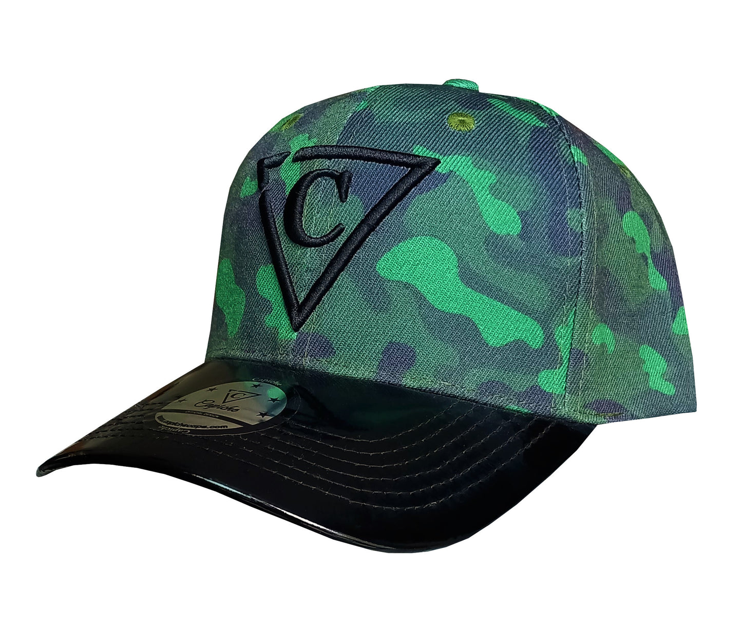 Green Camo Curved Cap - Green/Black Metallic - Capiche Caps Black