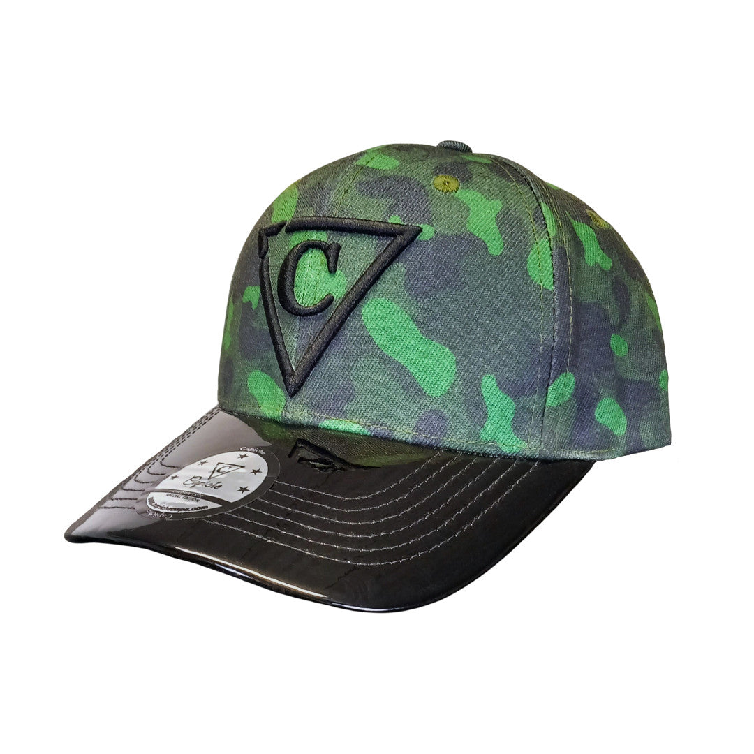 Green Camo Curved Cap Child Size - Green/Black Metallic - Capiche Caps Black