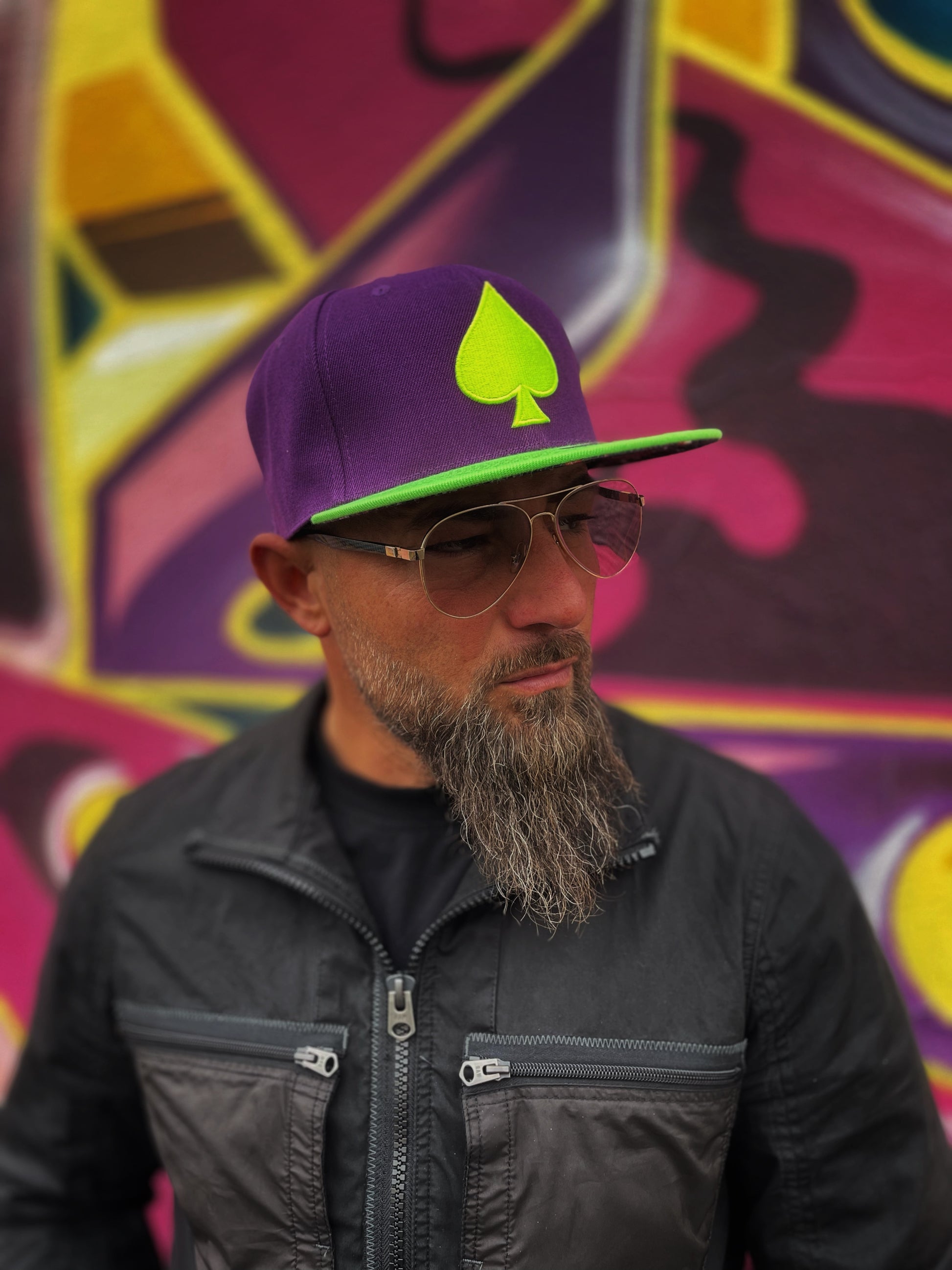 Black Jack Snapback - Purple/Neon Green - Capiche Caps Casino