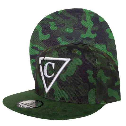 Green Camo Snapback - Suede Brim - Capiche Caps Suede