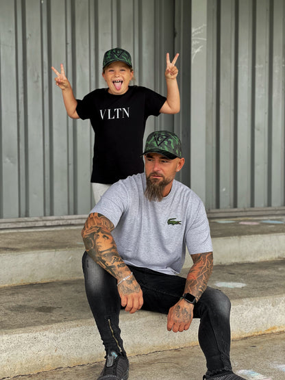 Green Camo Curved Cap Child Size - Green/Black Metallic - Capiche Caps Black