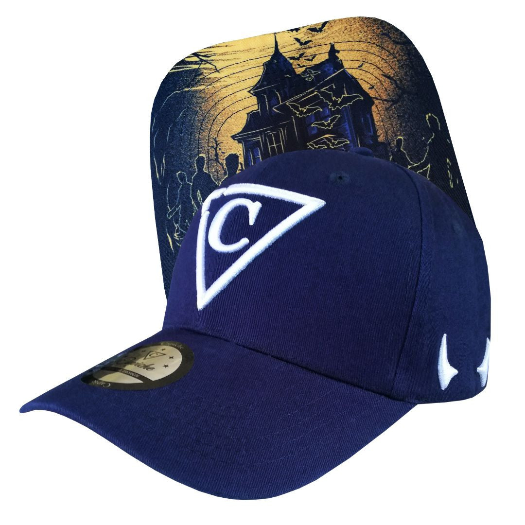 Haunted Place Curved Baseball Cap - Dark Blue - Capiche Caps Curved Cap