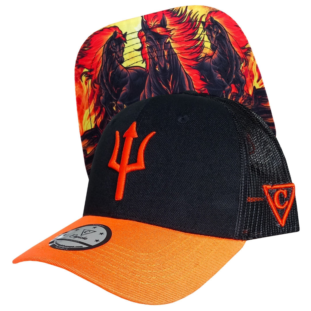 Aethon Trucker Cap - Black/Orange - Capiche Caps Black