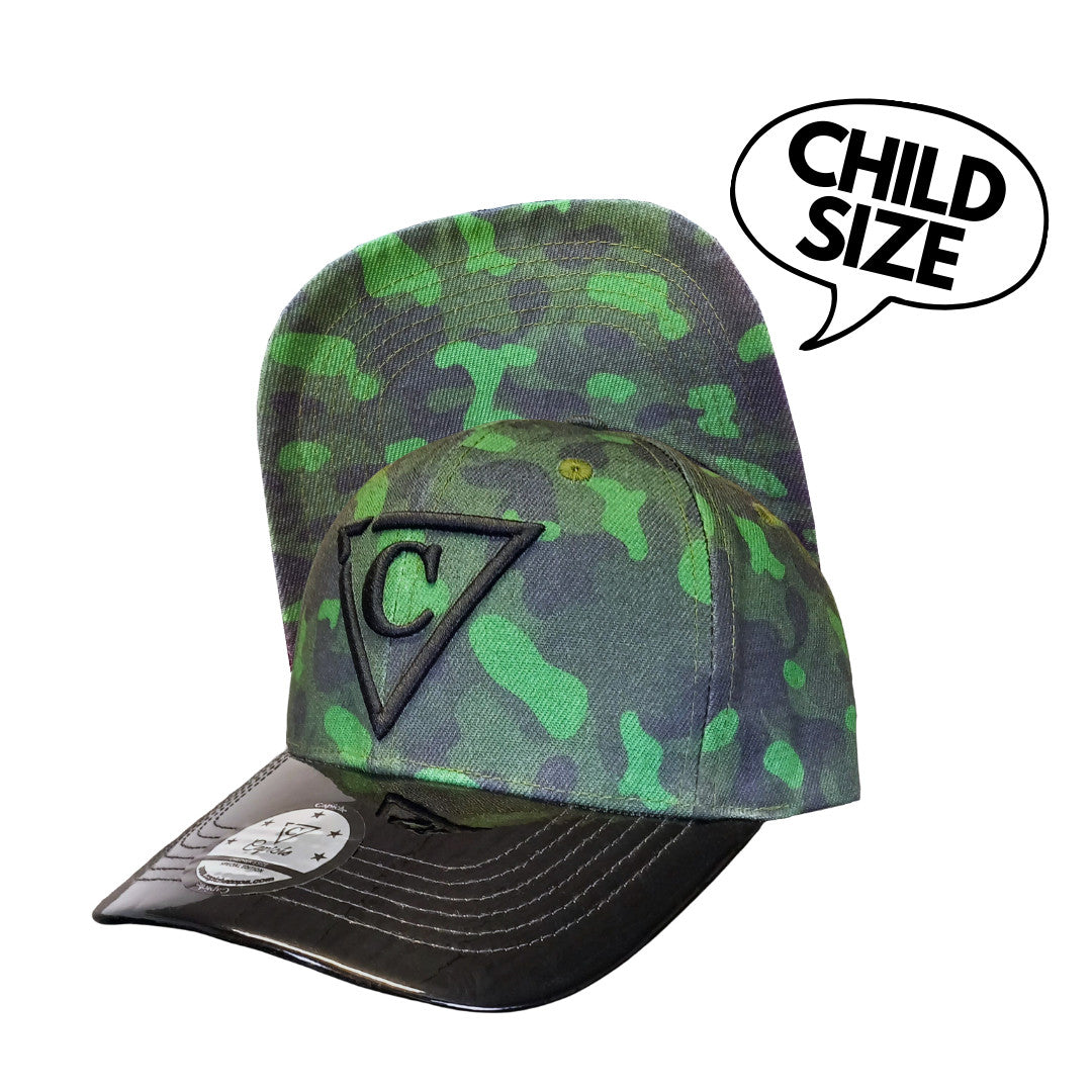 Green Camo Curved Cap Child Size - Green/Black Metallic - Capiche Caps Black