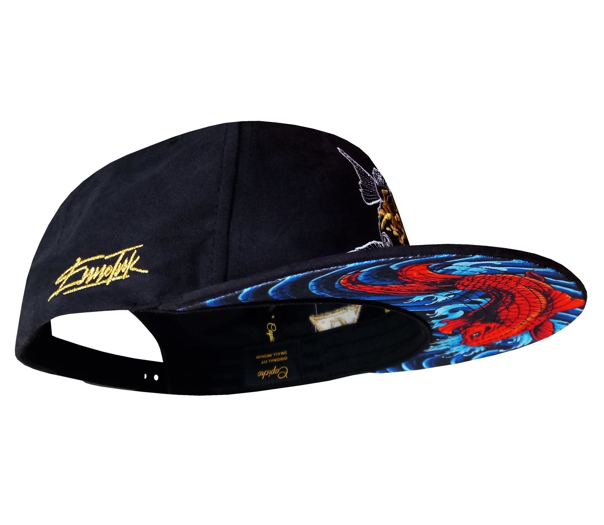 Enno_Ink x Capiche Collab Snapback Black Suede - The Koi 2.0 - Capiche Caps Black