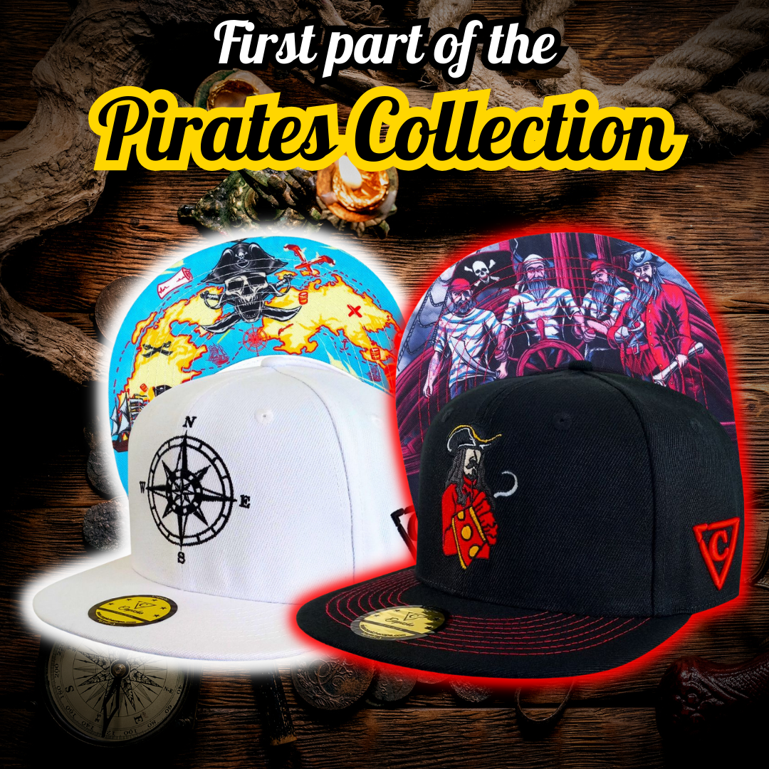 Pirates Snapback - Black & Red Stitches - Capiche Caps Black