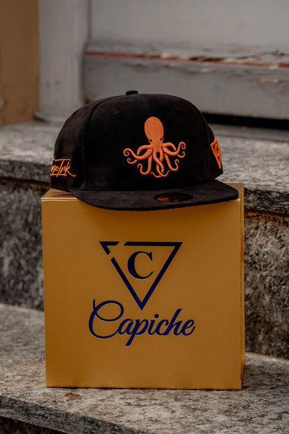 Enno_Ink x Capiche Collab Snapback Black Suede - Octopus - Capiche Caps Black