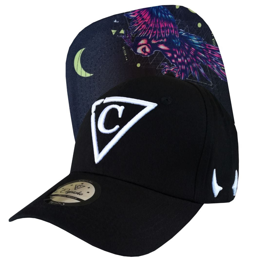 Focused Owl Curved Baseball Cap - Black - Capiche Caps Curved Cap