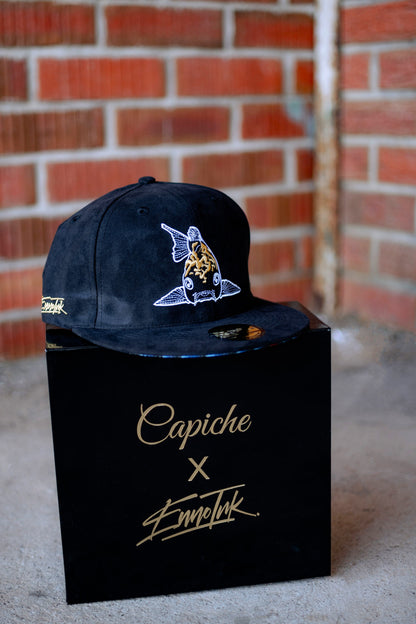 Enno_Ink x Capiche Collab Snapback Black Suede - The Koi 2.0 - Capiche Caps Black