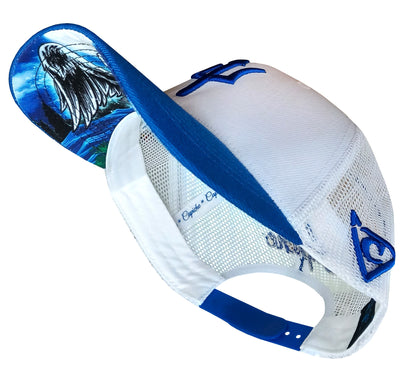 White Trucker Cap With Blue Brim Cycnus Greek Mythology From Capiche Caps (5).jpg