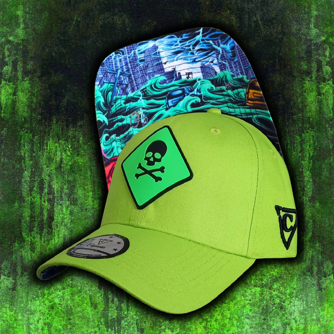 Toxic Tsunami Curved Cap - Neon Green - Capiche Caps Rubber