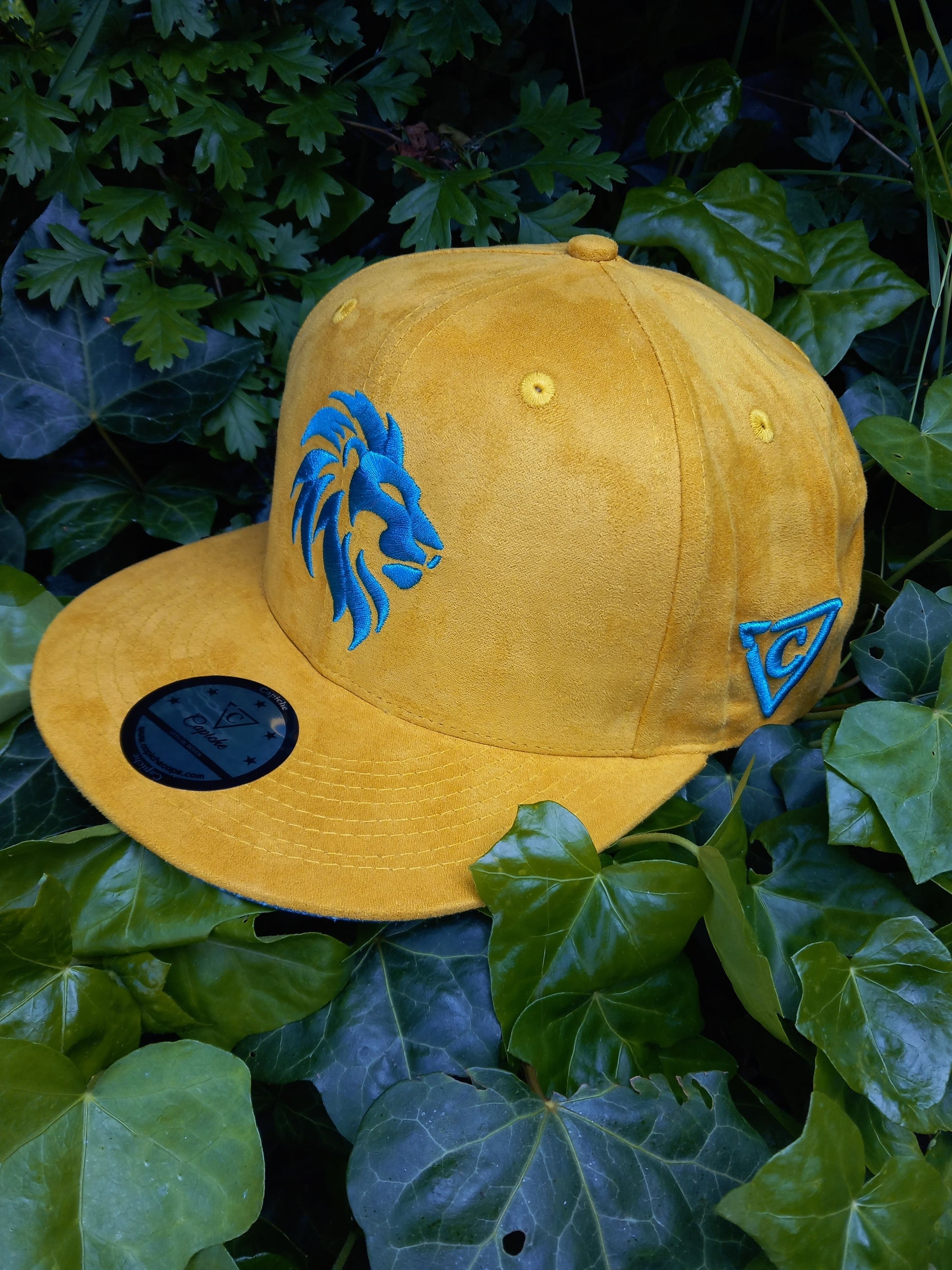 Fighting Lions Snapback - Yellow Suede - Capiche Caps Suede