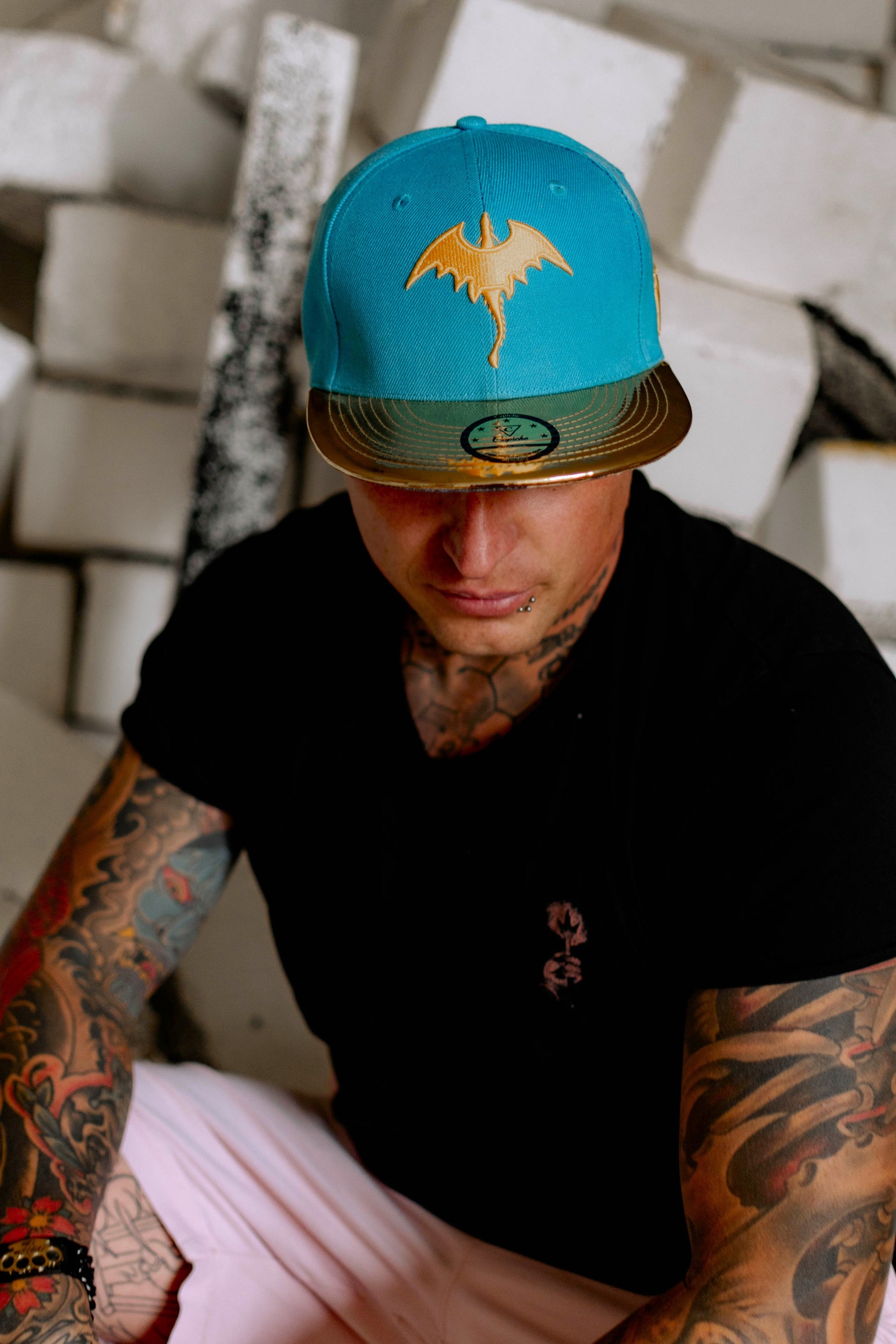 Golden Dragon Snapback - Blue/Gold - Capiche Caps Snapback