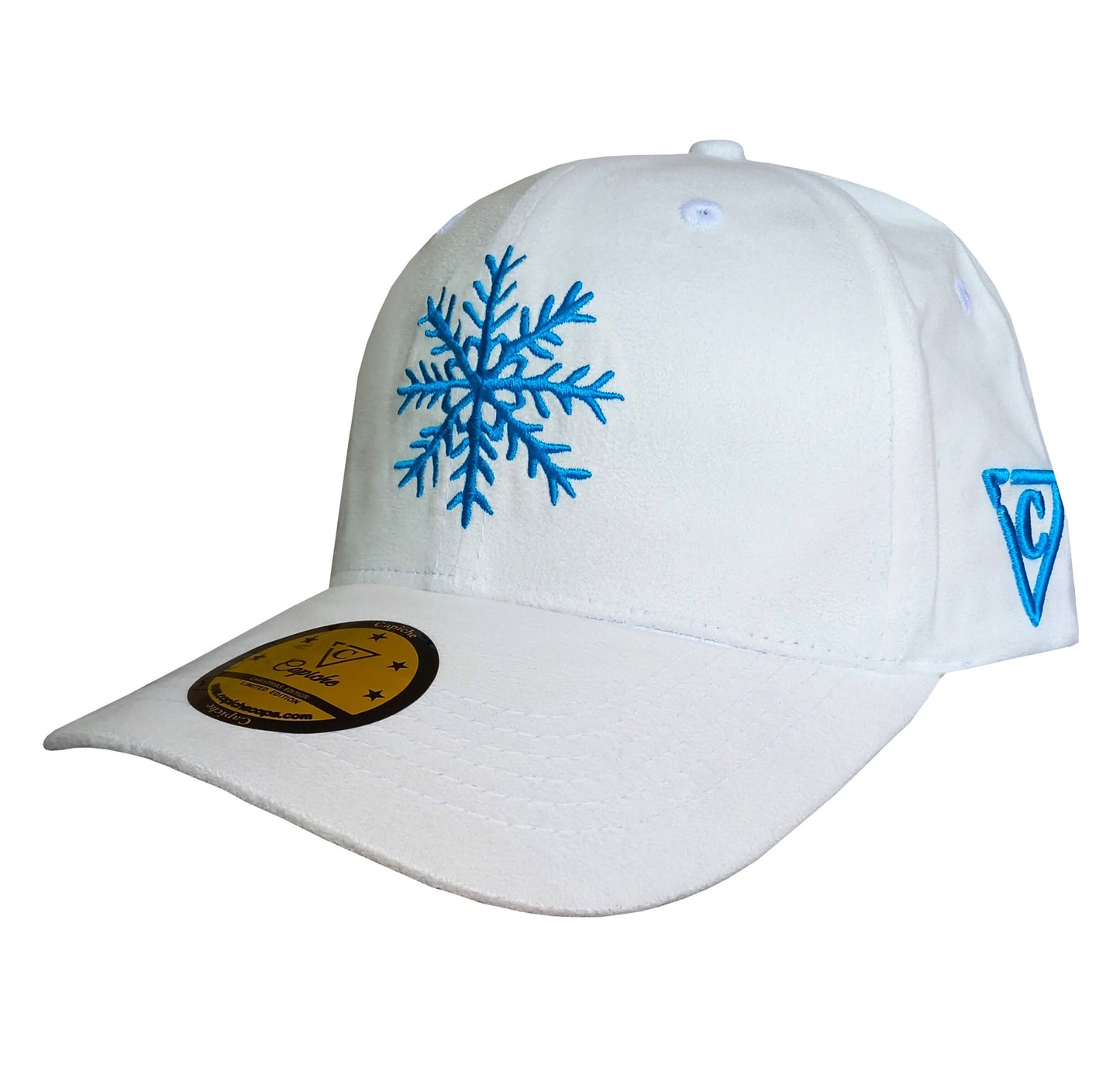 Snow Angels Curved Cap - White Suede - Capiche Caps Suede