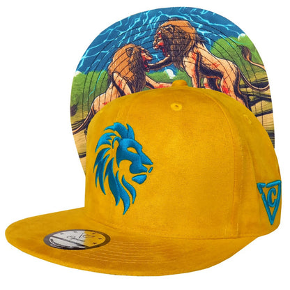 Fighting Lions Snapback - Yellow Suede - Capiche Caps Suede