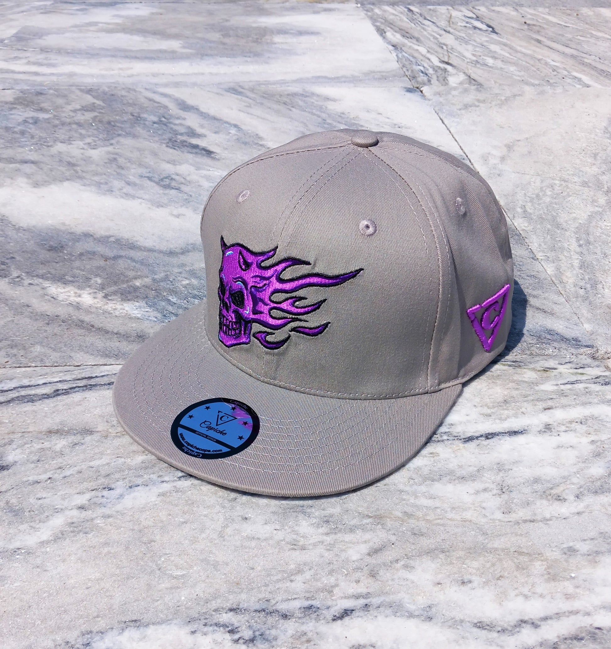 Purple Skull Snapback - Grey - Capiche Caps Snapback