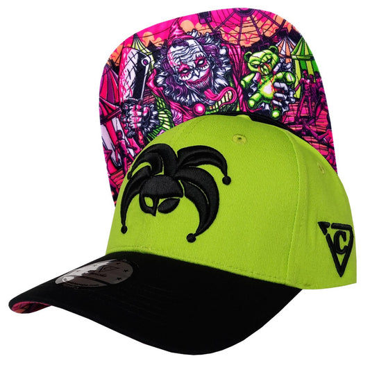 Carnival Clown Curved Baseball Cap - Neon Green - Capiche Caps Clown