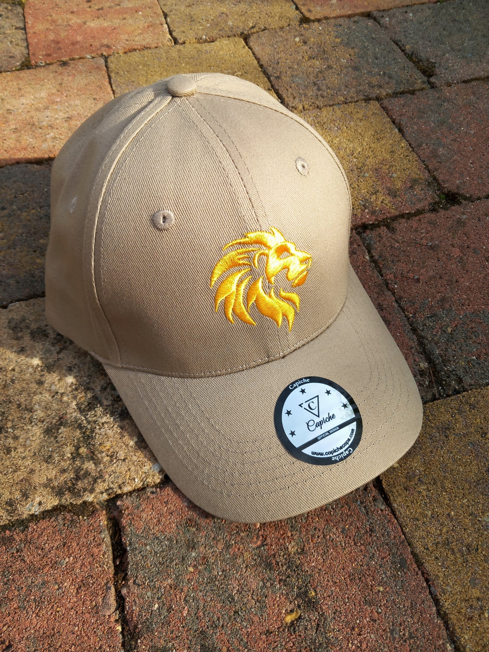 Lion Curved Baseball Cap - Beige - Capiche Caps Beige/Brown