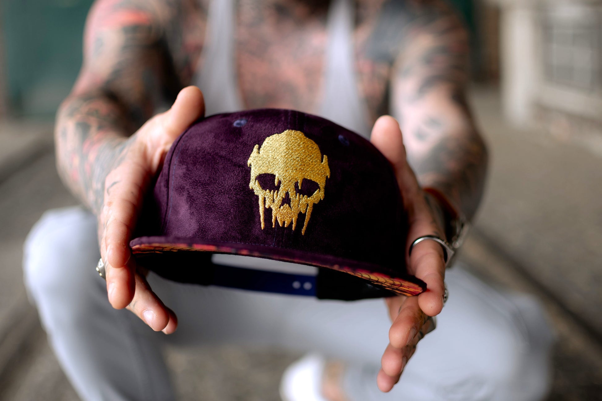 Demon Snapback - Purple Suede & Golden Thread - Capiche Caps Best Sellers