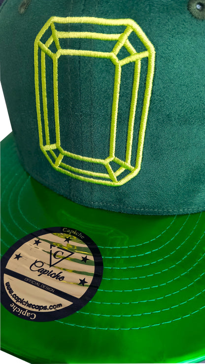 Emerald Suede Snapback - Green Holographic Brim - Capiche Caps Suede