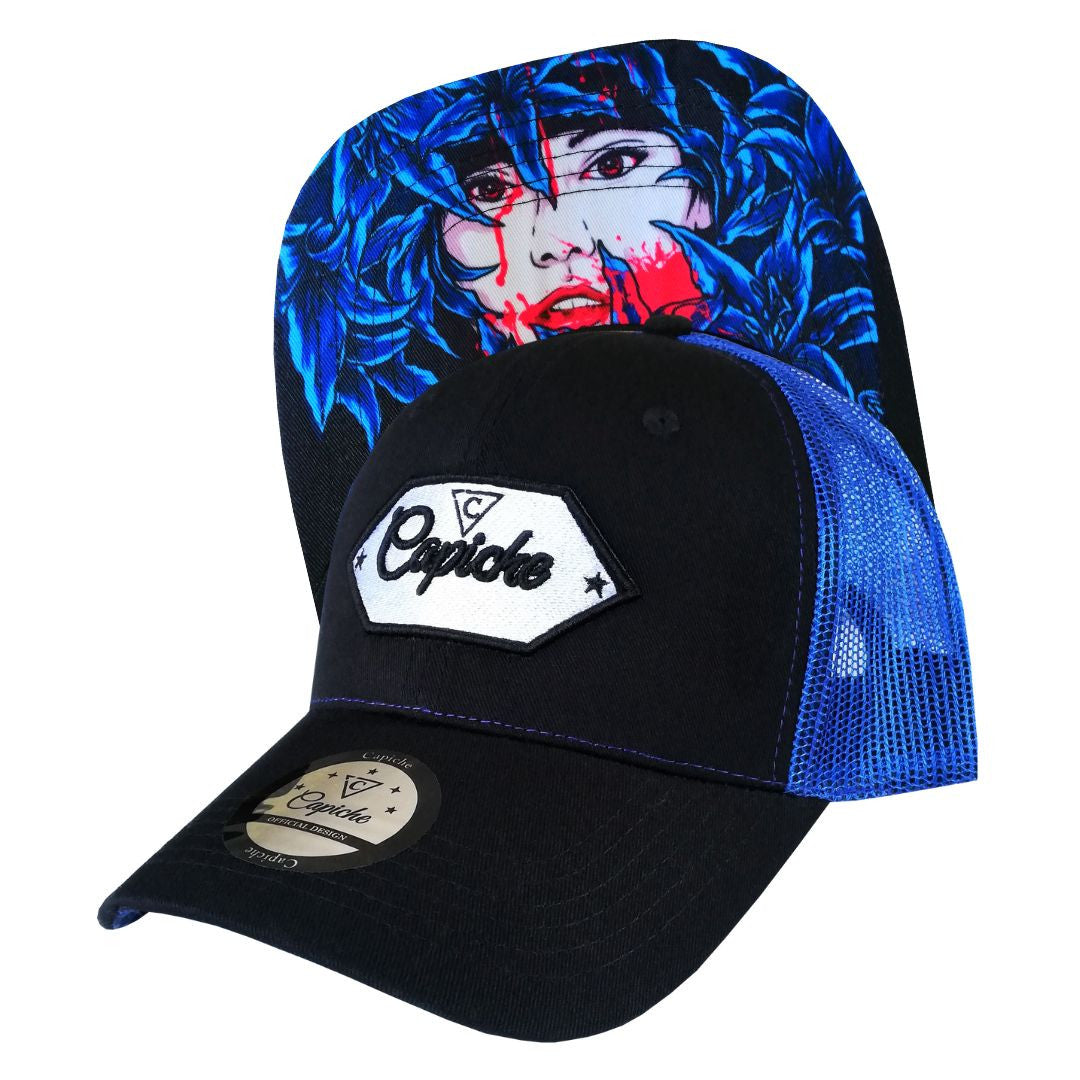 Hidden Lady Trucker Cap - Blue/Black - Capiche Caps Trucker Cap