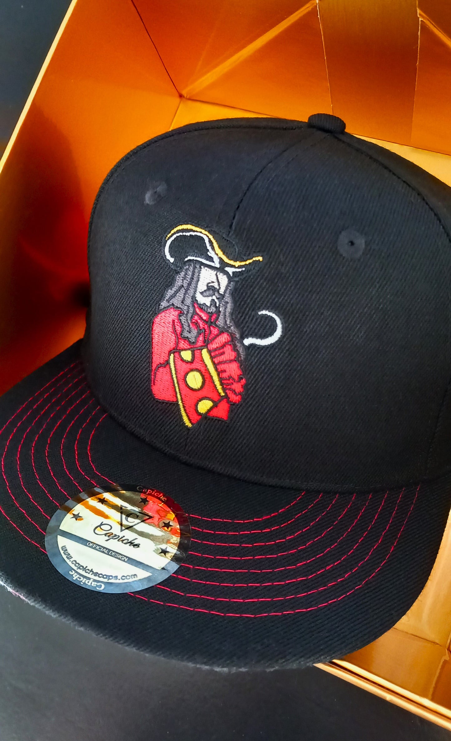 Pirates Snapback - Black & Red Stitches - Capiche Caps Black