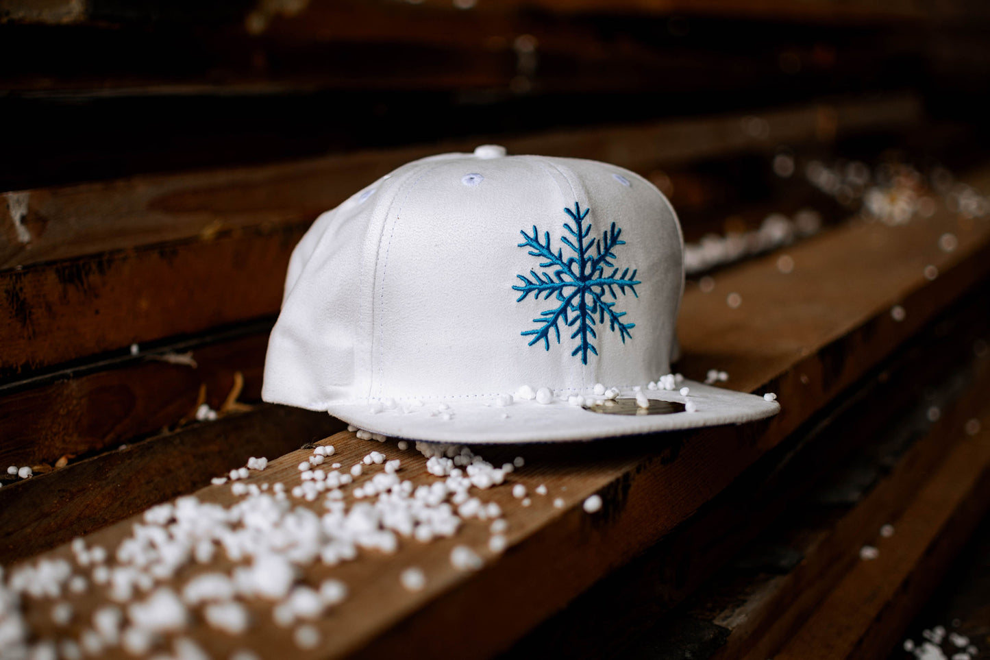 Snow Angels Snapback - White Suede - Capiche Caps Suede